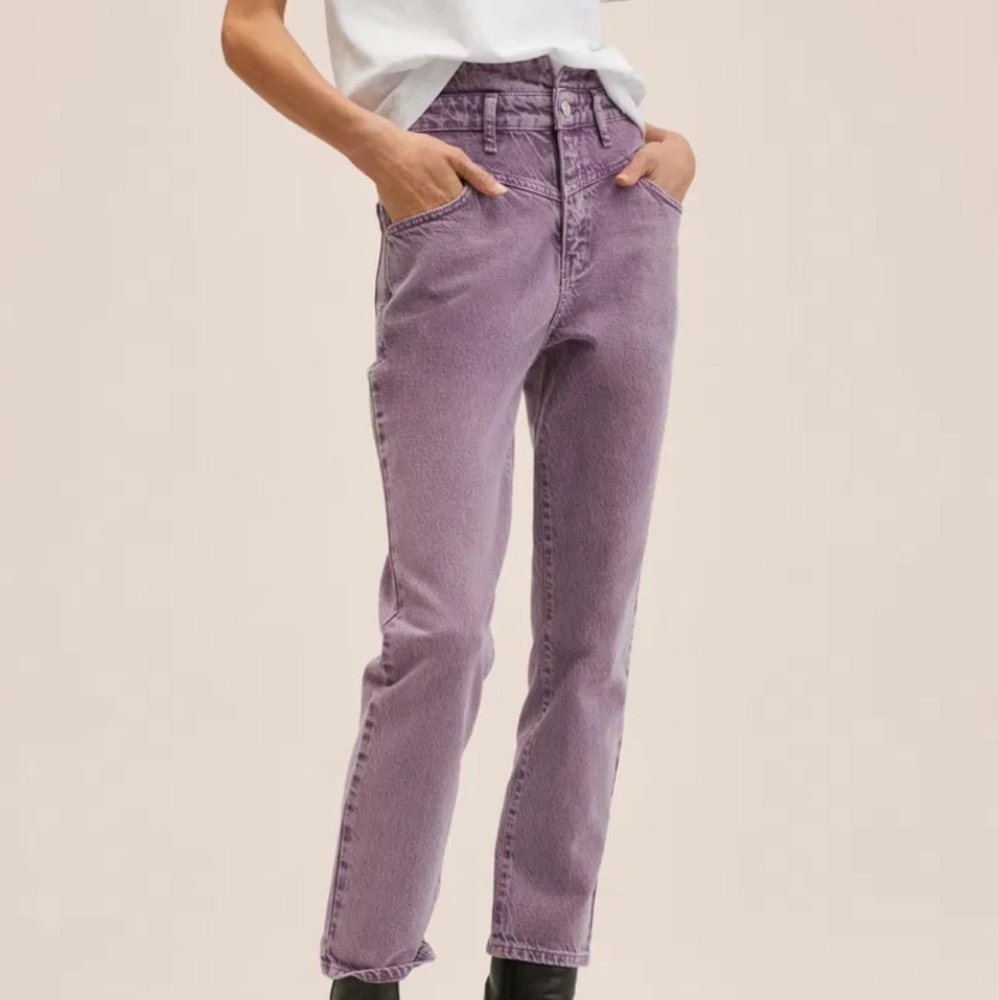 Mango High-Waist Mom Ankle Jeans Size 14 Purple New